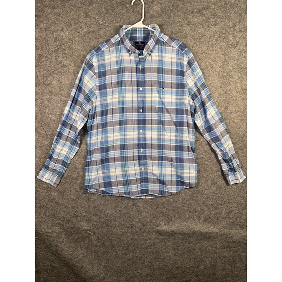 Vineyard Vines Classic Fit Tucker Shirt Large Button Down Blue Plaid Spring Mens - Picture 1 of 7